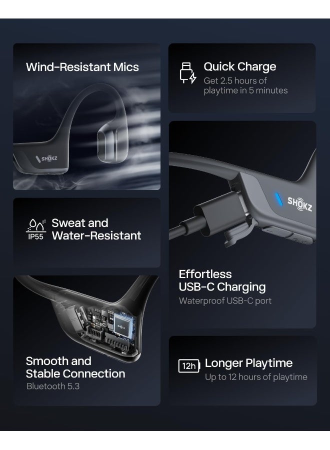 SHOKZ - New OpenRun Pro 2 - Open-Ear, Bone Conduction Sport Headphones - with Reflective Strip - Sweat Resistant, Workout Headphones - Secure, Wireless, Comfortable Fit-Deep Bass and Smart Mic App Black - Image 1