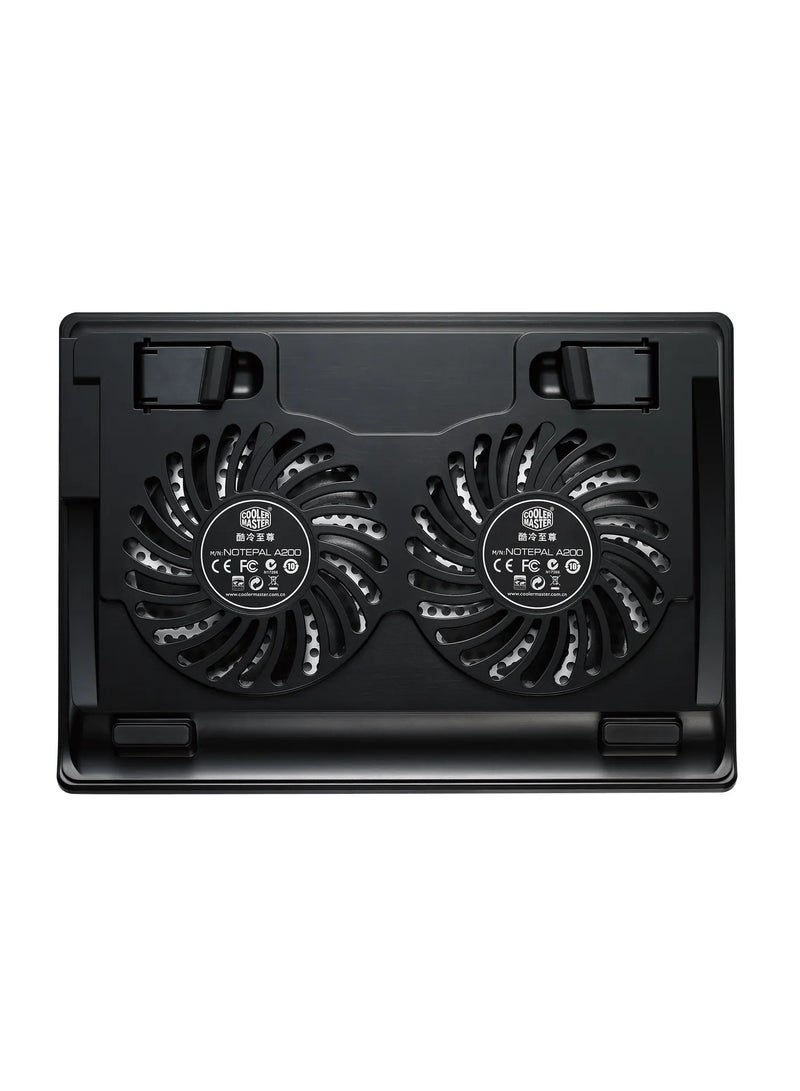 COOLER MASTER Notepal A200 Cooling Pad, Dual 140mm Fans, Fan Speed Controller, Up to 16'' Laptops, Black  - Image 3