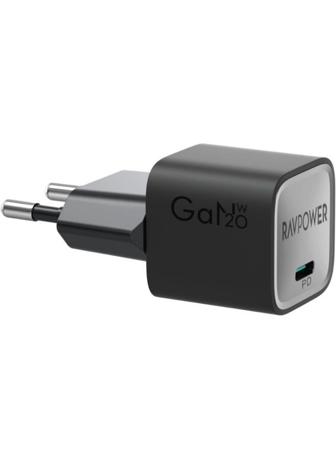 RAVPOWER RP-PC1055 GaN PD 20W USB-C Wall Charger Black - Image 1
