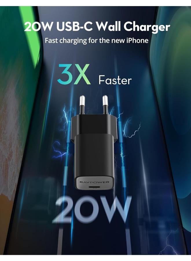 RAVPOWER RP-PC1055 GaN PD 20W USB-C Wall Charger Black - Image 2