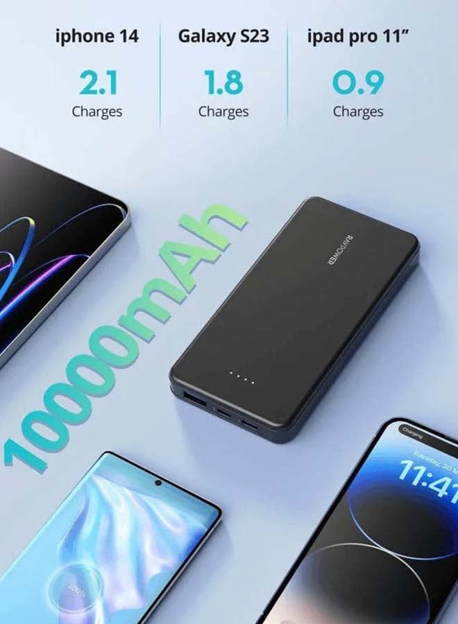 RAVPOWER 10000 mAh RP-PB1215 15W 3-Port Power Bank|18 Months Warranty Black  - Image 3