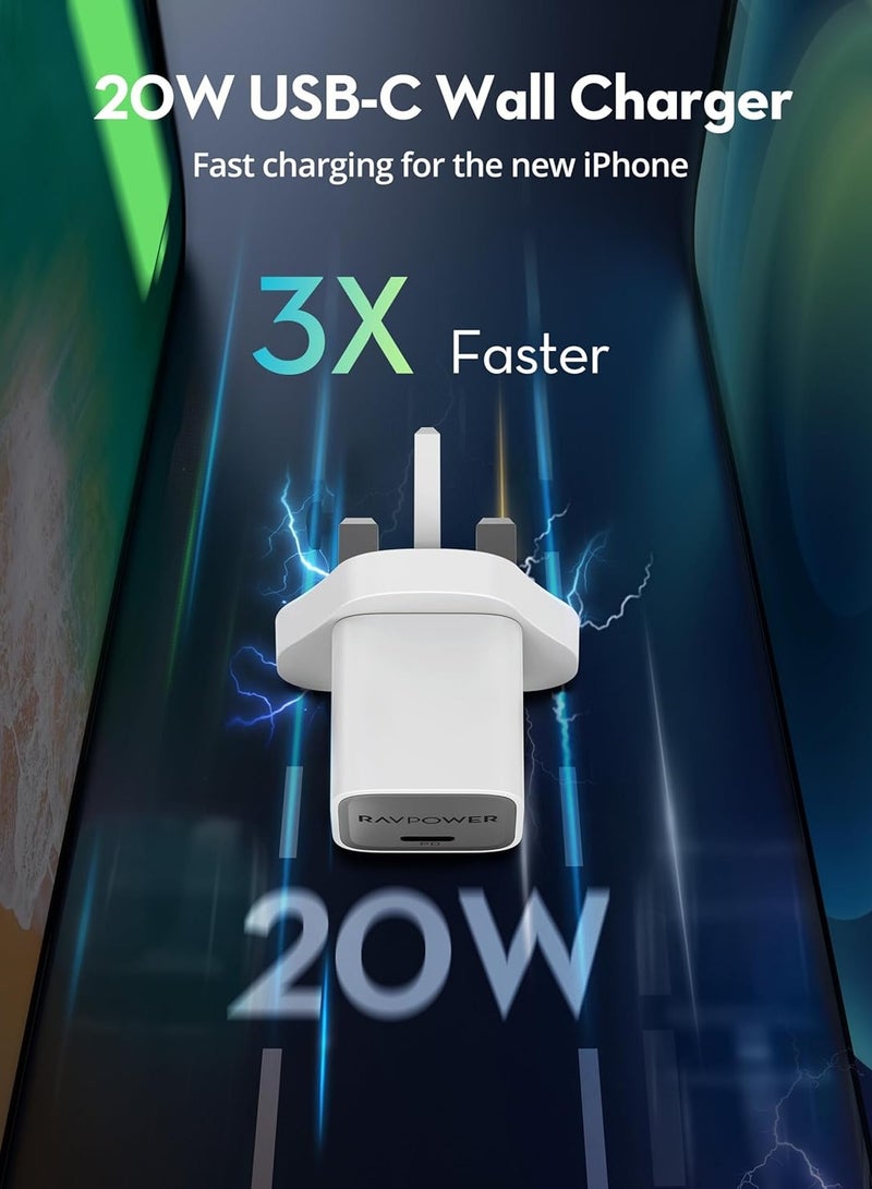 RAVPOWER RP-PC1055 GaN PD 20W USB-C Wall Charger, White|18 Months Warranty White  - Image 1