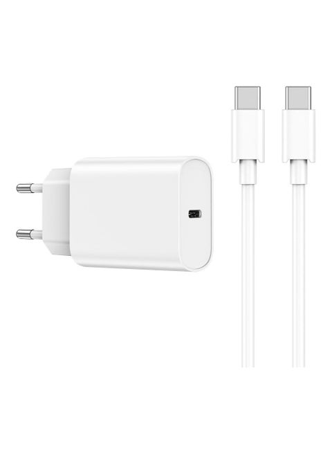 20 Power Delivery EU Plug Charger with C to C type Cable Sets | 18 Months Warranty White
