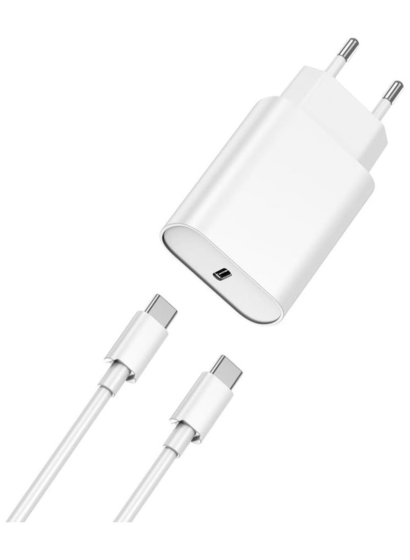 20 Power Delivery EU Plug Charger with C to C type Cable Sets | 18 Months Warranty White