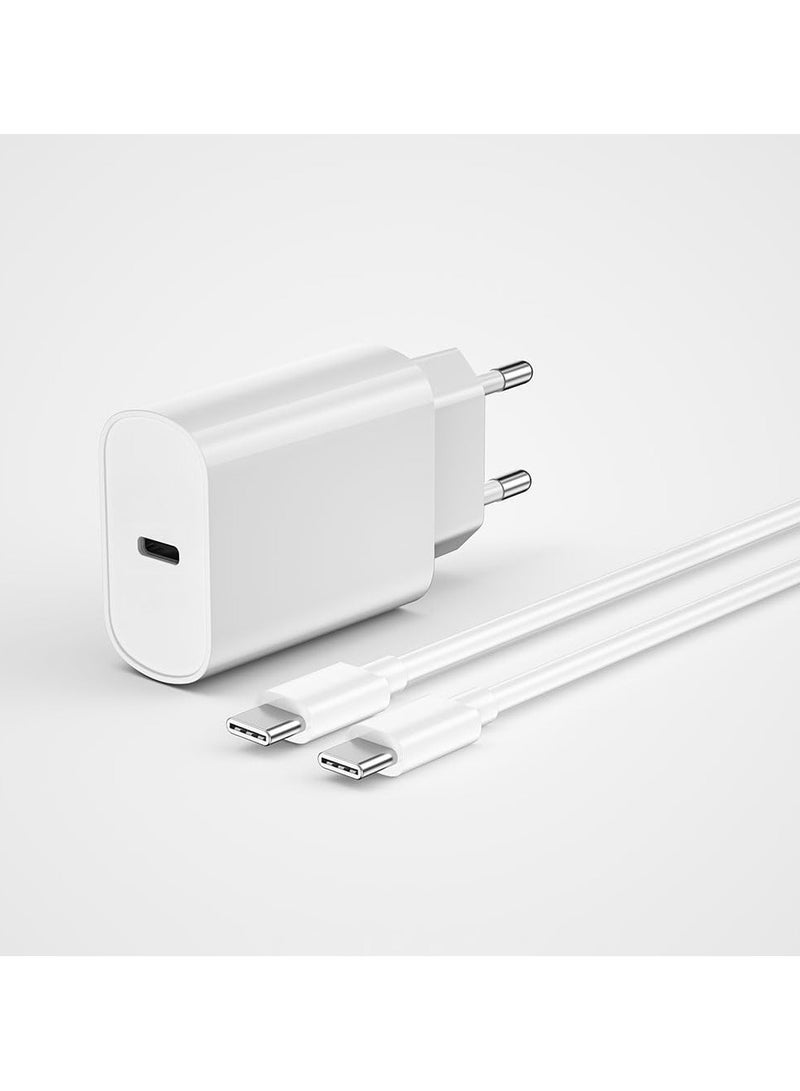 20 Power Delivery EU Plug Charger with C to C type Cable Sets | 18 Months Warranty White