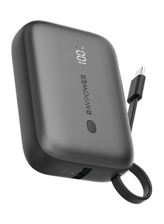 RAVPOWER 10000 mAh RP-PB1224 PD20W Power Bank Build-in Type C Cable -|18 Months Warranty Black  - Image 1