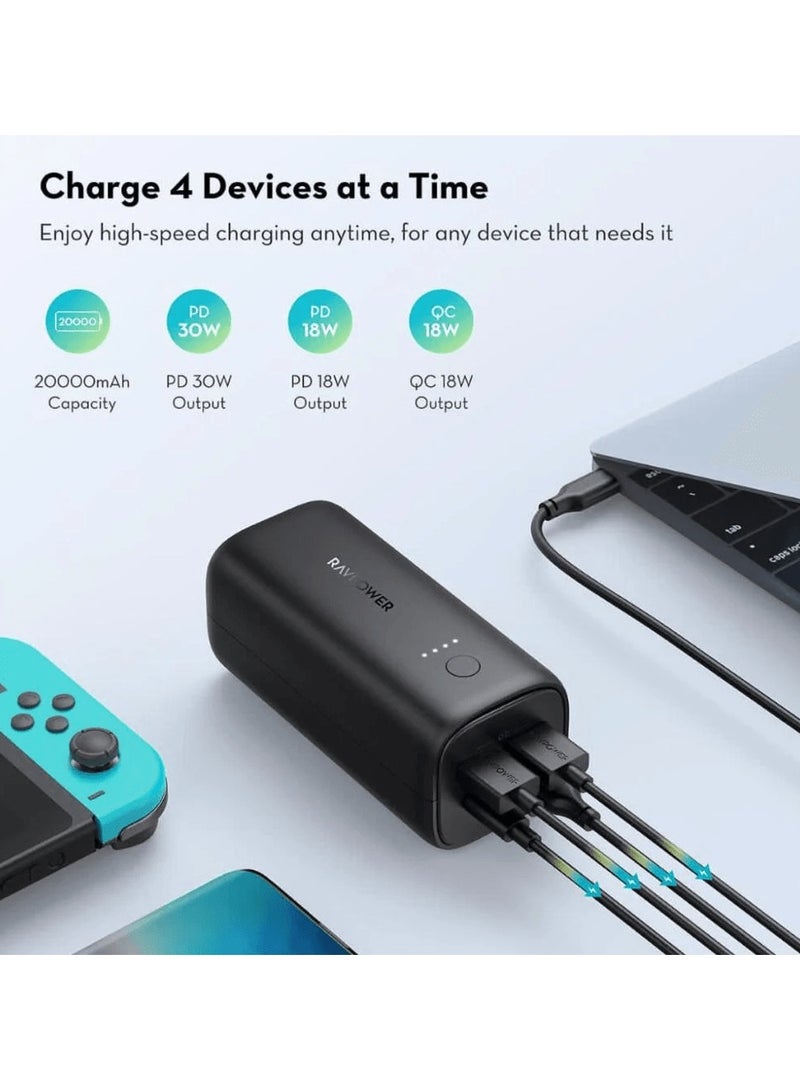 RAVPOWER 20000 mAh RP-PB208 PD Pioneer 70W 4-Port Power Bank 2 Type-C ports and 2 USB-A ports|18 Months Warranty Black  - Image 5