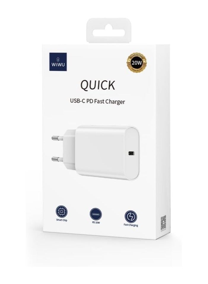 WIWU Quick Series 20W PD Fast Wall Charging Adapter Type-C Port, Smart Chip -|18 Months Warranty White - Image 4