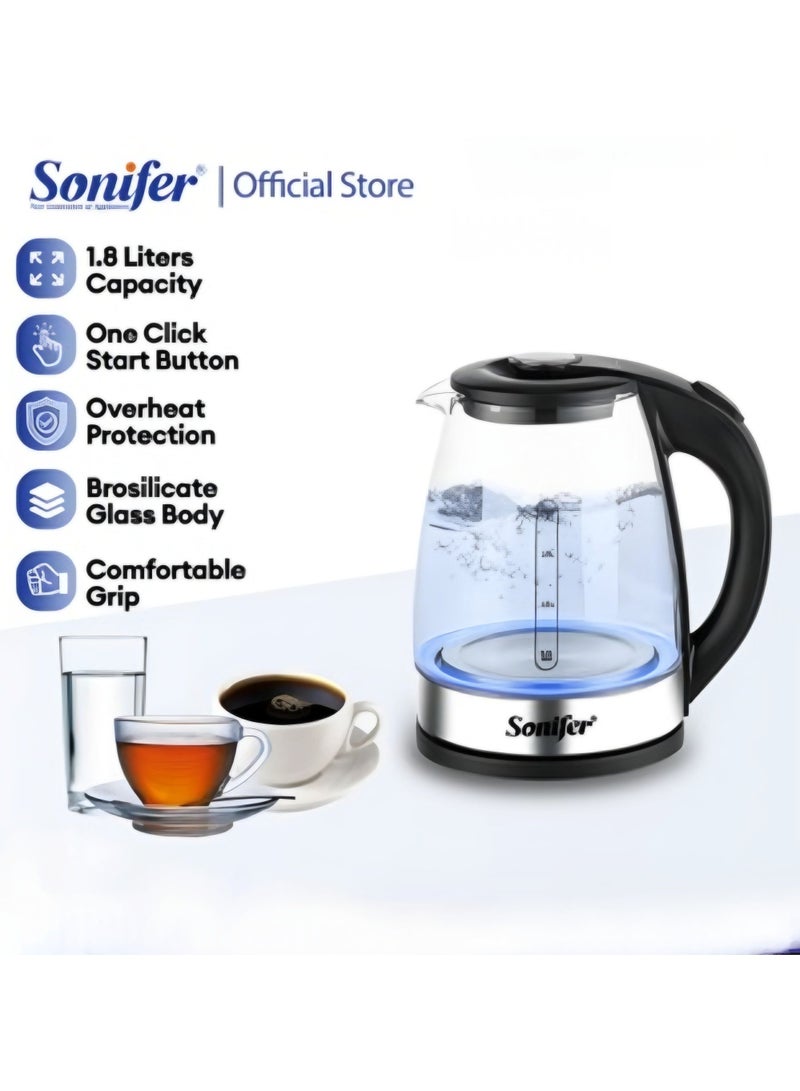 سونفير Glass-Pyrex Kettle/Overheat Protection/1.8 L/1500W(SF-2132 ) 1.8 L 1500 W SF-2132 Black - Image 4