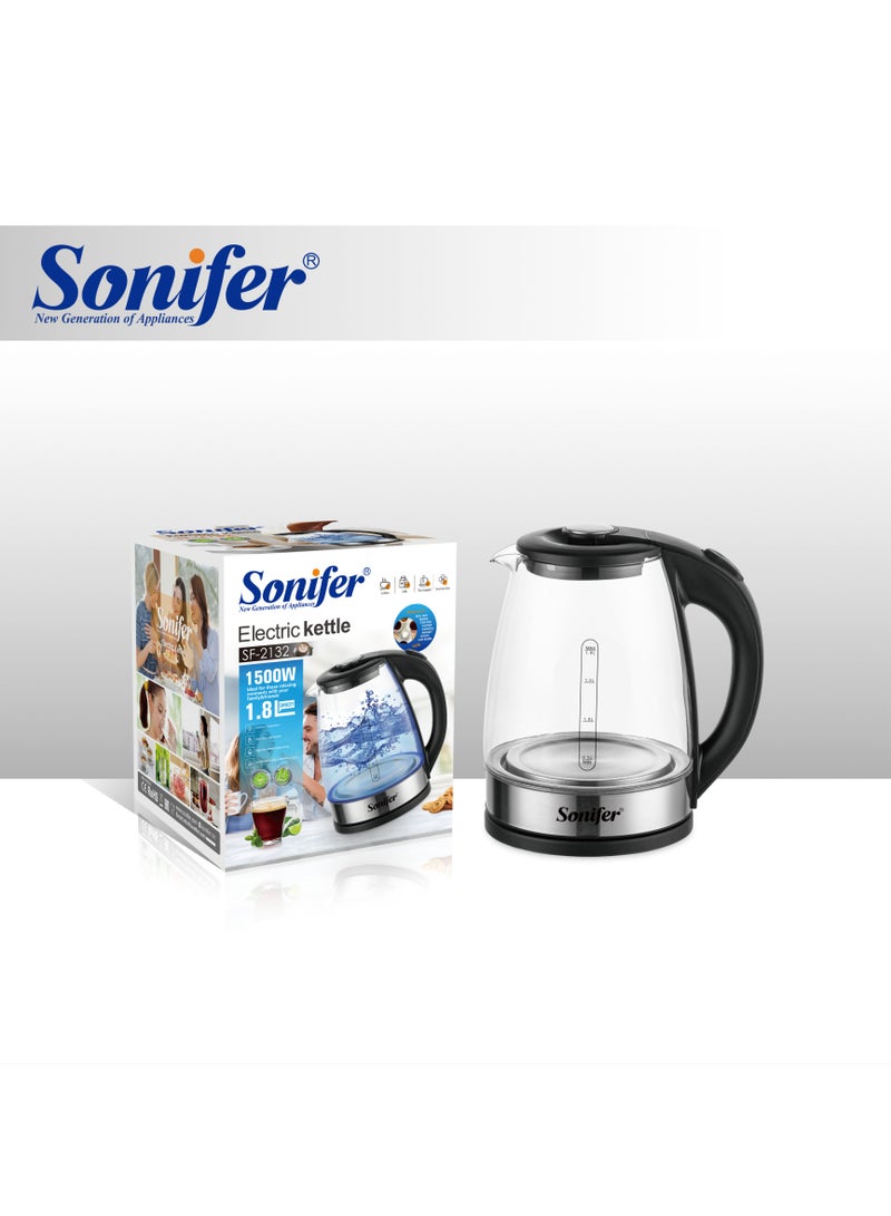 سونفير Glass-Pyrex Kettle/Overheat Protection/1.8 L/1500W(SF-2132 ) 1.8 L 1500 W SF-2132 Black - Image 3