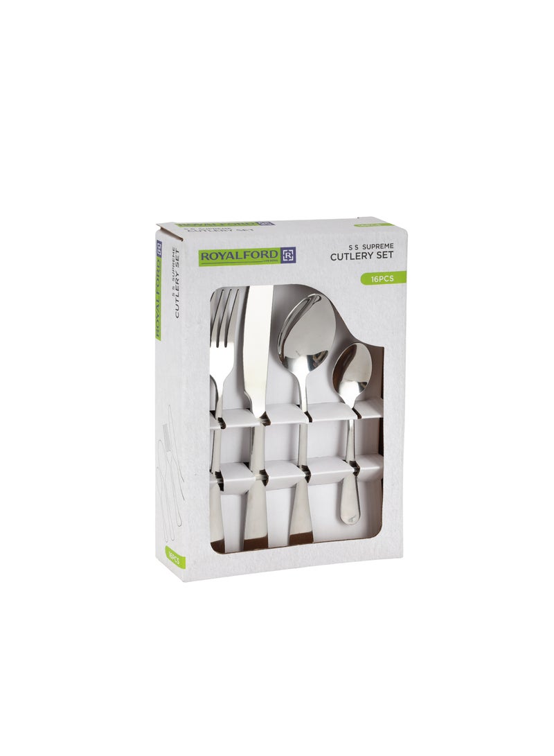Royalford S Supreme Cutlery Set - RF12444/ 16 Pieces Spoons Set, Includes 4 Table Knives, 4 Forks, 4 Tablespoons, 4 Teaspoons/ Stylish and Light-Weight, 100% Food-Grade Silver - Image 1