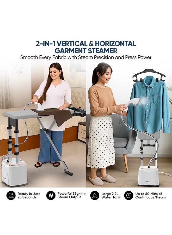 نيكاي جهاز بخار الملابس المتكامل  نظام كي كامل الحجم مع لوح قابل للتعديل بزاوية متعددة،  مضخة 3 بار، 35 جرام/دقيقة بخار، إيقاف تلقائي، بخار أفقي ورأسي - Image 2