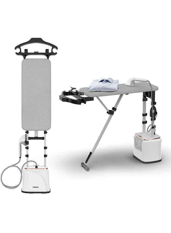 نيكاي جهاز بخار الملابس المتكامل  نظام كي كامل الحجم مع لوح قابل للتعديل بزاوية متعددة،  مضخة 3 بار، 35 جرام/دقيقة بخار، إيقاف تلقائي، بخار أفقي ورأسي - Image 1