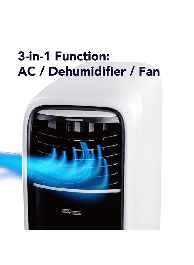 SUPER GENERAL 1 Ton Portable AC, 12,000 btu/h Fan, Dehumidifier, AC, Super Low Noise, 100% Copper Pipes, Water Self-evaporation,  Rotary Compressor, R410a Gas SGP124T3 White - Image 3