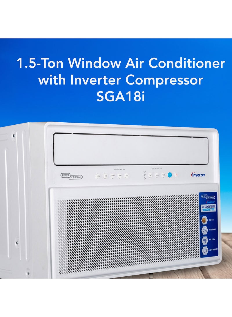 SUPER GENERAL 1.5 Ton Window AC, Inverter Compressor 18000Btu/h, R410a Gas SGA18i White - Image 2