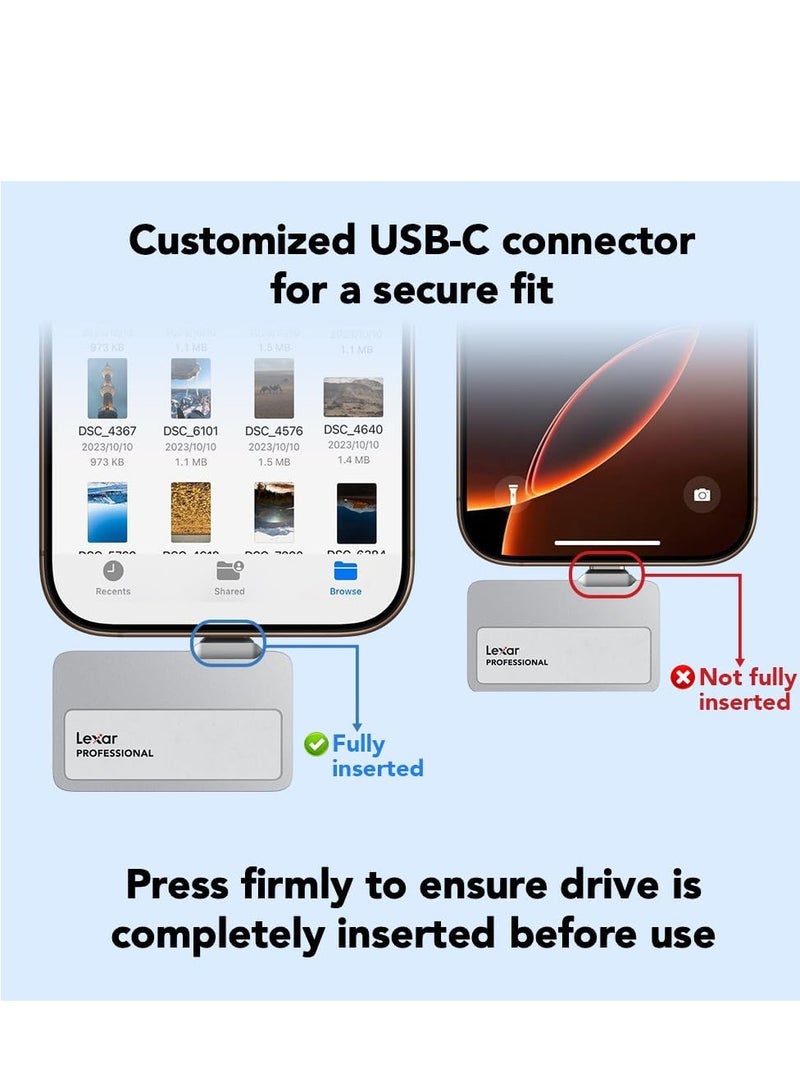 ليكسار Professional Go Portable SSD w/Hub, Supports Apple 4K 60fps ProRes, Up to 1050MB/s, USB 3.2 Gen 2 2 TB  - Image 3