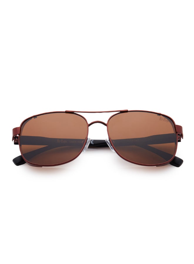 Polarized Sunglasses Matte Dark Red Frame Brown Mirror Lens 59mm  - LC1209C02