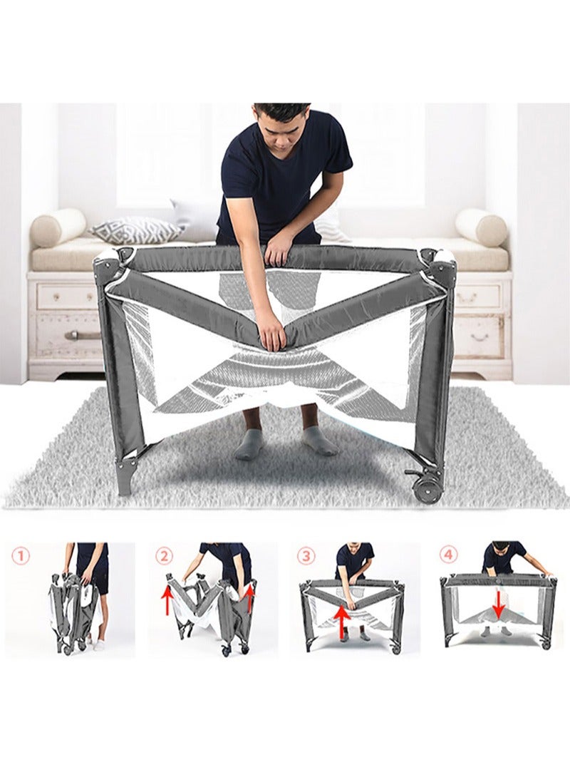 Kidle Baby Folding Bed With Cushion And Wheels Large And Comfortable Stable And Sturdy Breathable 125*65*78cm  - Image 4
