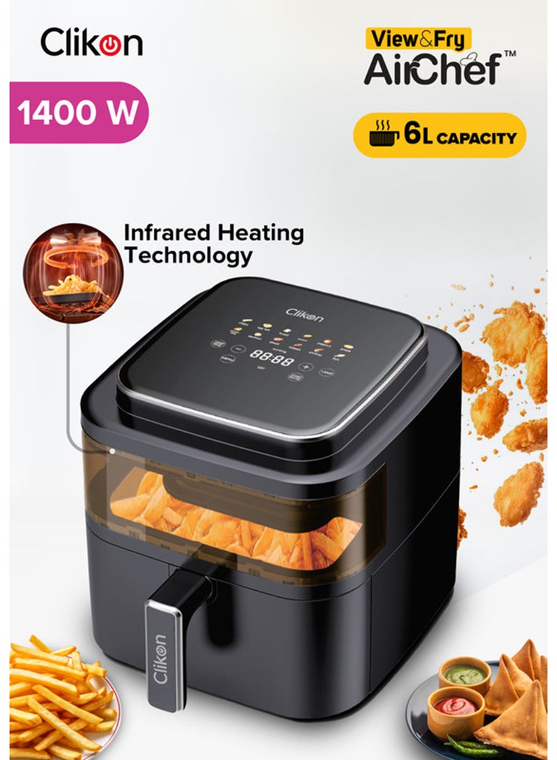 كليكون 6L Large Capacity Air Fryer with Infrared Heating & Touchscreen | 12 Preset Cooking Modes for Effortless Meals 6 L 1400 W CK372 Black - Image 1