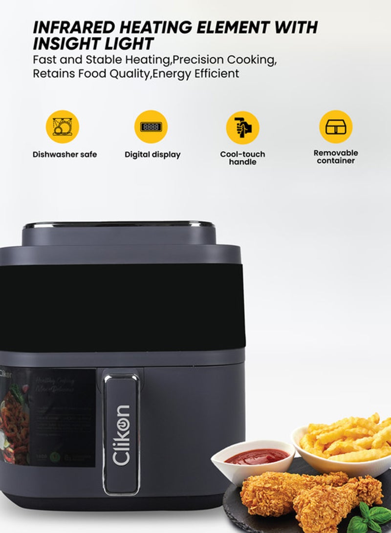 كليكون 6L Large Capacity Air Fryer with Infrared Heating & Touchscreen | 12 Preset Cooking Modes for Effortless Meals 6 L 1400 W CK372 Black - Image 4