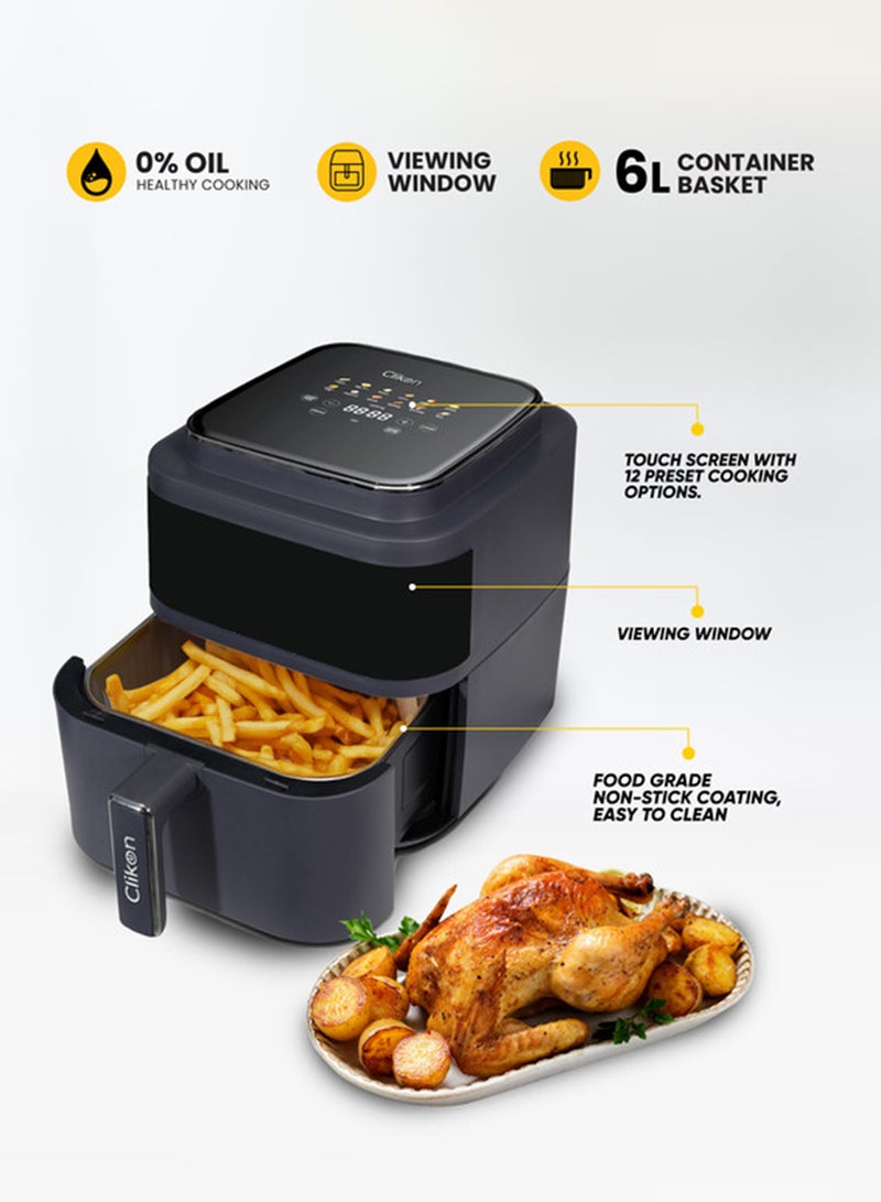 كليكون 6L Large Capacity Air Fryer with Infrared Heating & Touchscreen | 12 Preset Cooking Modes for Effortless Meals 6 L 1400 W CK372 Black - Image 2