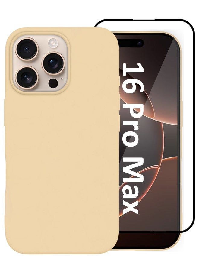 MARGOUN 2Packs Case and Screen Protector for Apple iPhone 16 Pro Max, Slim Silicone Case, Full Covered Anti Scratch Shockproof Protective Cover Cream-22 - Image 1