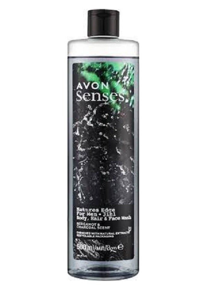 AVON Natures Edge 3 in 1 Body, Hair & Face Wash for Men blue-green genzari 500 mlml 