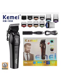 كيمي Km-1858 Professional Rechargeable Cordless Hair Clipper For Men With Led Display,9500 Rpm,  5-Speed ​​Adjustable Settings And Top Light (Saudi Version) black  - Image 1
