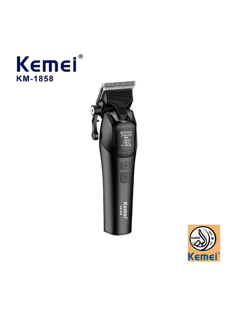 Kemei - Km-1858 Professional Rechargeable Cordless Hair Clipper For Men With Led Display,9500 Rpm,  5-Speed ​​Adjustable Settings And Top Light (Saudi Version) black - Image 1