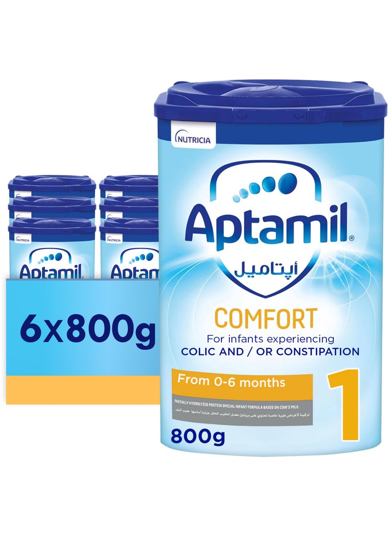 Aptamil Comfort 1 Infant Formula Milk From 0-6 Months, Dietary Management of Colic & Constipation, Easy To Use Pack, Vanilla Pack of 6 - Image 1