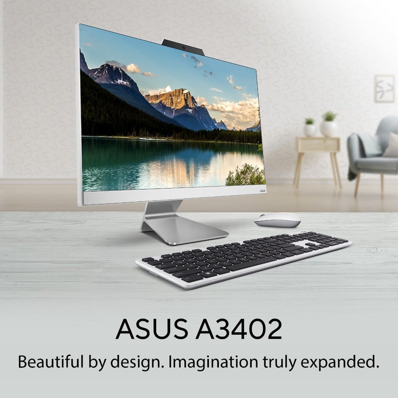 A3402WVAK-I58512W0D AIO With 23.8-Inch Full HD Display, Intel Core i5-1335U Processor/8GB RAM/512GB SSD/Intel UHD 770 Graphics/DOS(Without Windows) English/Arabic White