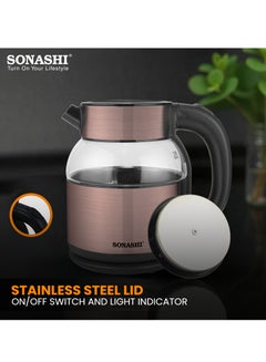 سوناشي 1.8L Cordless Kettle with Boil-Dry Protection, 360° Rotation with Concealed Heating Element, Auto Off When Water Boils with Light Indicator, Kettle for Tea, Water, Noodles, 1500W SKT-1812 1.8 L 1500 W SKT-1812 Brown  - Image 4