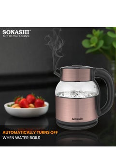 سوناشي 1.8L Cordless Kettle with Boil-Dry Protection, 360° Rotation with Concealed Heating Element, Auto Off When Water Boils with Light Indicator, Kettle for Tea, Water, Noodles, 1500W SKT-1812 1.8 L 1500 W SKT-1812 Brown  - Image 3