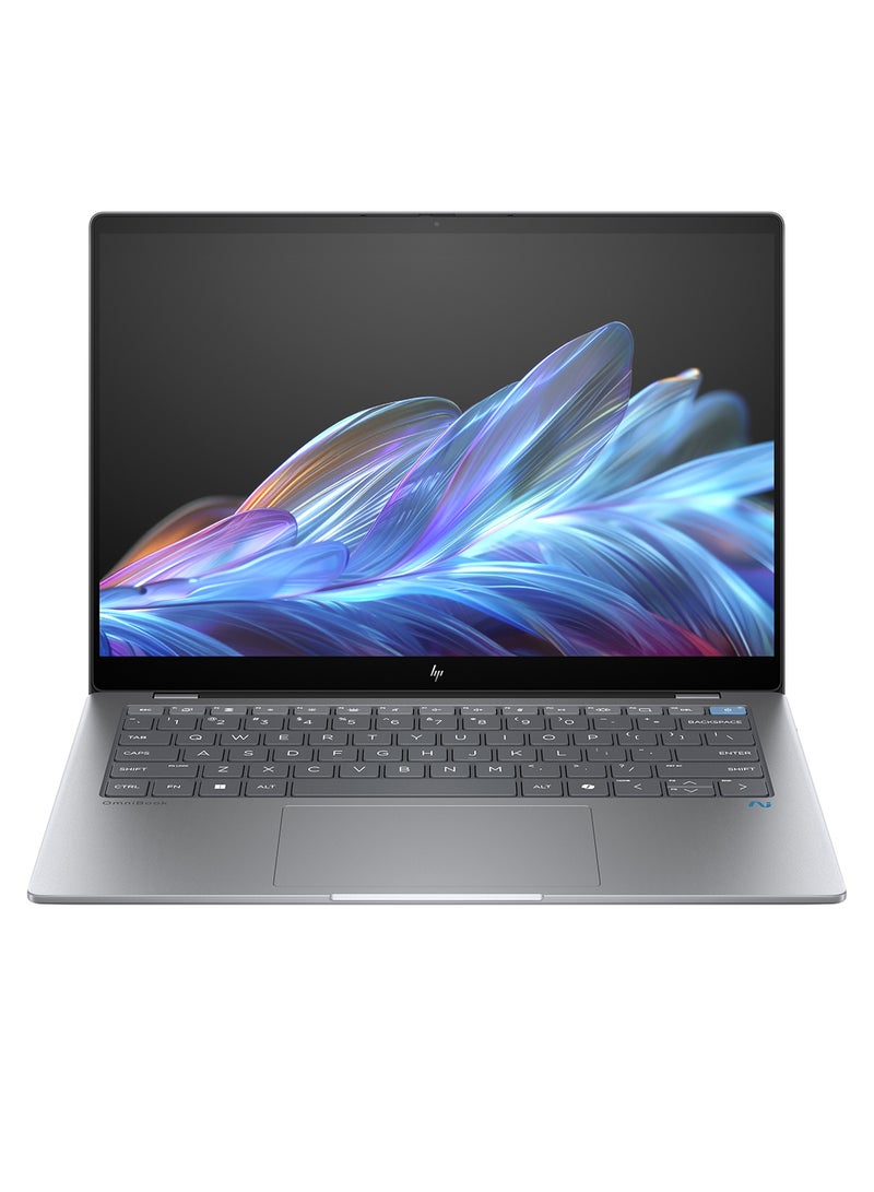 HP OmniBook A9LG3EA  Laptop With 14-Inch QHD Display, Snapdragon X Elite Processor/16GB RAM/512GB SSD/Qualcomm Adreno Graphics/Windows 11 Home English/Arabic Meteor Silver  - Image 1