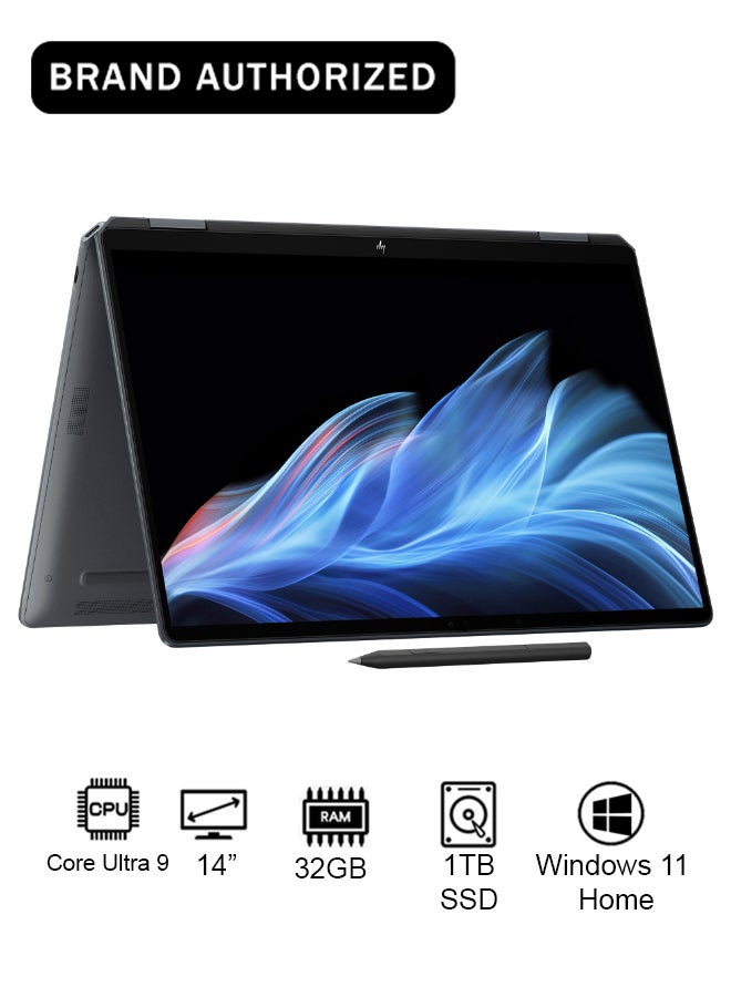 HP OmniBook Ultra Flip Laptop 14-fh0007ne, 14-inch 3K Touch Display, Intel® Core™ Ultra 9-288V, 32GB LPDDR5 RAM/1TB SSD/Windows 11 Home/B4JS1EA English/Arabic Eclipse Gray - Image 1