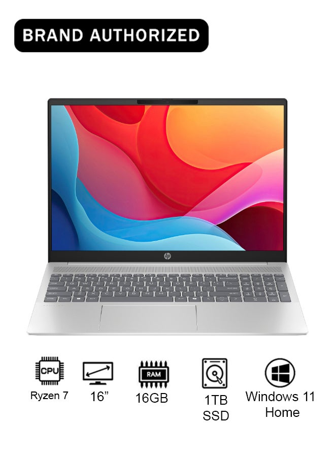 HP Pavillion B4NH9EA Laptop With 16-Inch Full HD Display, AMD Ryzen 7-8840U Processor/16GB RAM/1TB SSD/AMD Radeon Graphics/Windows 11 Home / Natural  / Natural English/Arabic Natural Silver - Image 1