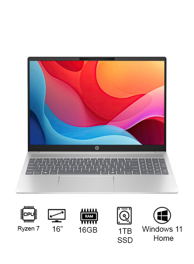 HP حاسوب محمول بافيليون بشاشة 16 بوصة بدقة Full HD، مع معالج AMD Ryzen 7-8840U/ذاكرة RAM سعة 16 جيجابايت/قرص SSD سعة 1 تيرابايت/رسومات AMD Radeon/نظام ويندوز 11 هوم - Image 1