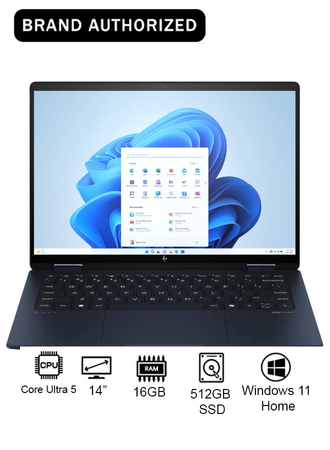 Envy A0PV8EA Laptop With 14-Inch Full HD Display, Core Ultra 5-125U Processor/16GB RAM/512GB SSD/Intel Arc Graphics/Windows 11 Home English/Arabic Atmospheric Blue English/Arabic Atmospheric Blue