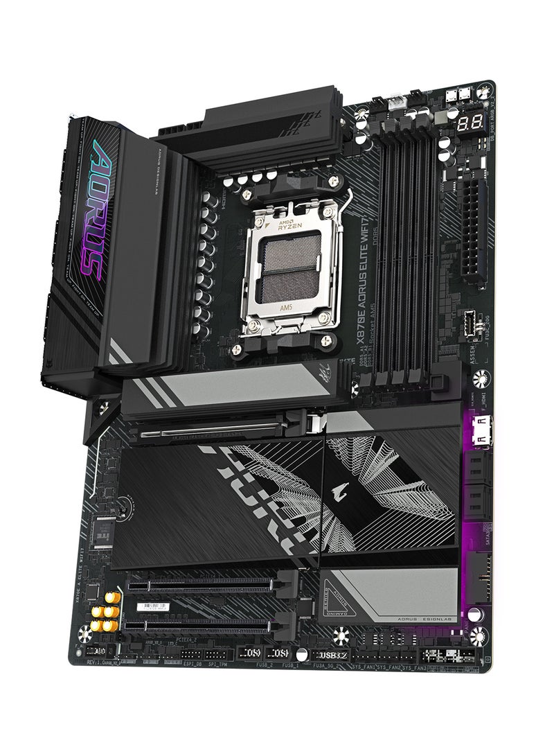 GIGABYTE X870E AORUS ELITE WiFi 7 ATX Motherboard – AMD Socket AM5, X870E Chipset, Supports Ryzen 9000/8000/7000 Series Processors, Up to DDR5 8200(OC) Dual-Channel Memory, PCIe 5.0 x16 Slot, 4× M.2 (3× PCIe 5.0), 4× SATA 6Gb/s, Dual USB4 Type-C, HDMI 2.1, Realtek 2.5GbE LAN, Wi-Fi 7 & Bluetooth 5.4, ALC1220 HD Audio, RGB Fusion, Q-Flash Plus, Ultra Durable PCIe Armor | X870E A ELITE WIFI7  - Image 4