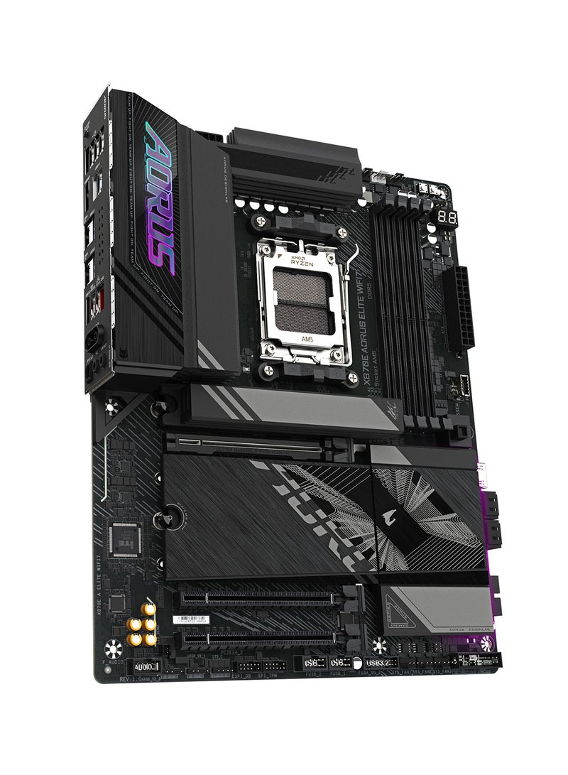 GIGABYTE X870E AORUS ELITE WiFi 7 ATX Motherboard – AMD Socket AM5, X870E Chipset, Supports Ryzen 9000/8000/7000 Series Processors, Up to DDR5 8200(OC) Dual-Channel Memory, PCIe 5.0 x16 Slot, 4× M.2 (3× PCIe 5.0), 4× SATA 6Gb/s, Dual USB4 Type-C, HDMI 2.1, Realtek 2.5GbE LAN, Wi-Fi 7 & Bluetooth 5.4, ALC1220 HD Audio, RGB Fusion, Q-Flash Plus, Ultra Durable PCIe Armor | X870E A ELITE WIFI7  - Image 3