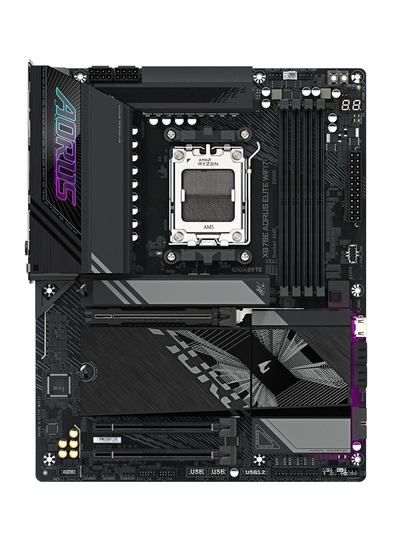 GIGABYTE X870E AORUS ELITE WiFi 7 ATX Motherboard – AMD Socket AM5, X870E Chipset, Supports Ryzen 9000/8000/7000 Series Processors, Up to DDR5 8200(OC) Dual-Channel Memory, PCIe 5.0 x16 Slot, 4× M.2 (3× PCIe 5.0), 4× SATA 6Gb/s, Dual USB4 Type-C, HDMI 2.1, Realtek 2.5GbE LAN, Wi-Fi 7 & Bluetooth 5.4, ALC1220 HD Audio, RGB Fusion, Q-Flash Plus, Ultra Durable PCIe Armor | X870E A ELITE WIFI7  - Image 2