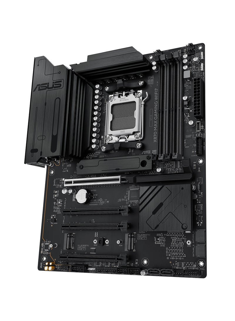 ASUS - X870 MAX GAMING WIFI7 ATX Motherboard – AMD Socket AM5, Supports Ryzen 9000/8000/7000 Series, DDR5 up to 256GB 8000+MT/s (OC), PCIe 5.0, 3x M.2 (1x PCIe 5.0), 4x SATA 6Gb/s, 2x USB4® (40Gbps Type-C), Wi-Fi 7, Bluetooth 5.4, 2.5Gb Ethernet, HDMI 2.1, Aura Sync RGB, AI Cooling II, BIOS FlashBack, Q-Design | 90MB1LY0-M0EAY0 - Image 1
