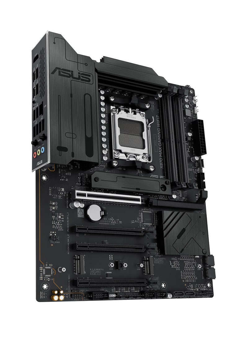 ASUS - X870 MAX GAMING WIFI7 ATX Motherboard – AMD Socket AM5, Supports Ryzen 9000/8000/7000 Series, DDR5 up to 256GB 8000+MT/s (OC), PCIe 5.0, 3x M.2 (1x PCIe 5.0), 4x SATA 6Gb/s, 2x USB4® (40Gbps Type-C), Wi-Fi 7, Bluetooth 5.4, 2.5Gb Ethernet, HDMI 2.1, Aura Sync RGB, AI Cooling II, BIOS FlashBack, Q-Design | 90MB1LY0-M0EAY0 - Image 1
