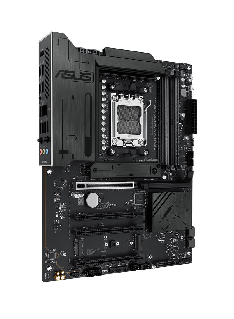 ASUS - X870 MAX GAMING WIFI7 ATX Motherboard – AMD Socket AM5, Supports Ryzen 9000/8000/7000 Series, DDR5 up to 256GB 8000+MT/s (OC), PCIe 5.0, 3x M.2 (1x PCIe 5.0), 4x SATA 6Gb/s, 2x USB4® (40Gbps Type-C), Wi-Fi 7, Bluetooth 5.4, 2.5Gb Ethernet, HDMI 2.1, Aura Sync RGB, AI Cooling II, BIOS FlashBack, Q-Design | 90MB1LY0-M0EAY0 - Image 1