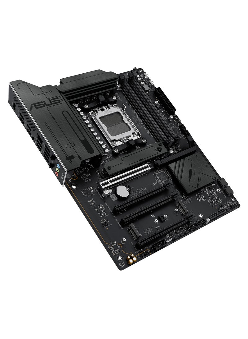 ASUS - X870 MAX GAMING WIFI7 ATX Motherboard – AMD Socket AM5, Supports Ryzen 9000/8000/7000 Series, DDR5 up to 256GB 8000+MT/s (OC), PCIe 5.0, 3x M.2 (1x PCIe 5.0), 4x SATA 6Gb/s, 2x USB4® (40Gbps Type-C), Wi-Fi 7, Bluetooth 5.4, 2.5Gb Ethernet, HDMI 2.1, Aura Sync RGB, AI Cooling II, BIOS FlashBack, Q-Design | 90MB1LY0-M0EAY0 - Image 1