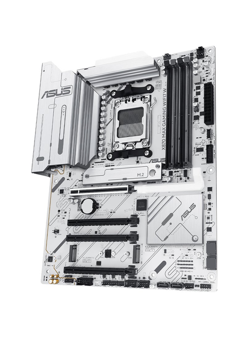 ASUS X870 MAX Gaming WiFi7 W ATX Motherboard, AMD X870 Chipset, AM5 Socket, 4×DDR5 Slots up to 256GB 8000+MT/s, PCIe 5.0 x16, 3×M.2, 4×SATA 6Gb/s, Dual USB4 Type-C 40Gbps, HDMI 2.1 4K, WiFi 7 + Bluetooth 5.4, 2.5Gb LAN, 12+2+1 Power Stages, Aura Sync RGB, BIOS FlashBack, Q-Release, White | 90MB1LZ0-M0EAY0 - Image 1