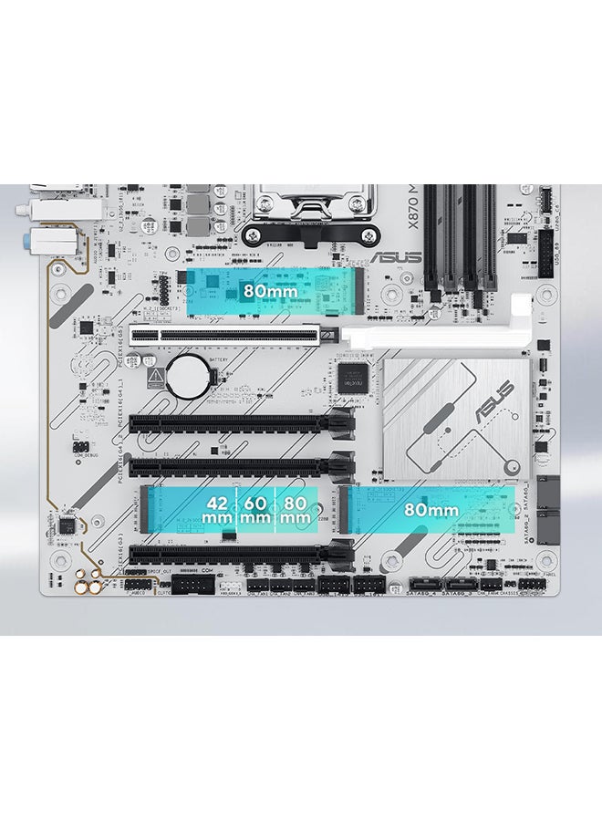 ASUS X870 MAX Gaming WiFi7 W ATX Motherboard, AMD X870 Chipset, AM5 Socket, 4×DDR5 Slots up to 256GB 8000+MT/s, PCIe 5.0 x16, 3×M.2, 4×SATA 6Gb/s, Dual USB4 Type-C 40Gbps, HDMI 2.1 4K, WiFi 7 + Bluetooth 5.4, 2.5Gb LAN, 12+2+1 Power Stages, Aura Sync RGB, BIOS FlashBack, Q-Release, White | 90MB1LZ0-M0EAY0 - Image 3