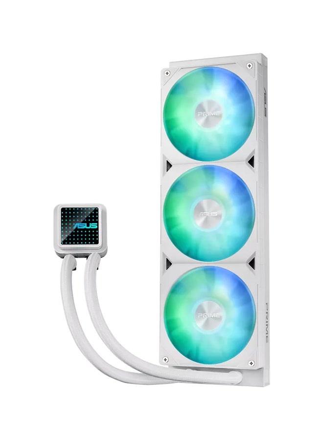 ASUS - Prime LC 360 ARGB White Edition – 360mm AIO Liquid Cooler, Triple 120mm PWM Fans, Copper Base, Integrated ARGB Lighting, Intel LGA 1700/115x & AMD AM5/AM4 Compatibility, 2200 RPM, 75.7 CFM Airflow, 34 dB Noise Level | 90RC0102-B0EAY0 - Image 1