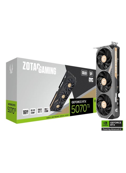 GAMING GeForce RTX 5070 Ti Solid SFF OC 16GB GDDR7 Graphics Card, 8960 CUDA Cores, 2482 MHz Boost Clock, PCIe 5.0, 256-Bit, 28 Gbps Memory Speed, 3.5-Slot, IceStorm 2.0 Cooling, Dual BIOS, RGB Lighting, 3x DisplayPort 2.1, 1x HDMI 2.1, 300W TDP, SFF-Optimized, DLSS 4 & Ray Tracing Support | ZT-B50710J3-10P