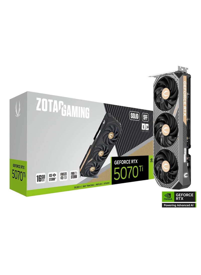 زوتاك GAMING GeForce RTX 5070 Ti Solid SFF OC 16GB GDDR7 Graphics Card, 8960 CUDA Cores, 2482 MHz Boost Clock, PCIe 5.0, 256-Bit, 28 Gbps Memory Speed, 3.5-Slot, IceStorm 2.0 Cooling, Dual BIOS, RGB Lighting, 3x DisplayPort 2.1, 1x HDMI 2.1, 300W TDP, SFF-Optimized, DLSS 4 & Ray Tracing Support | ZT-B50710J3-10P  - Image 1